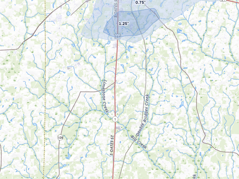 NEXRAD radar-signature map of the hail storm over Dothan, AL on Jul 7, 2026
