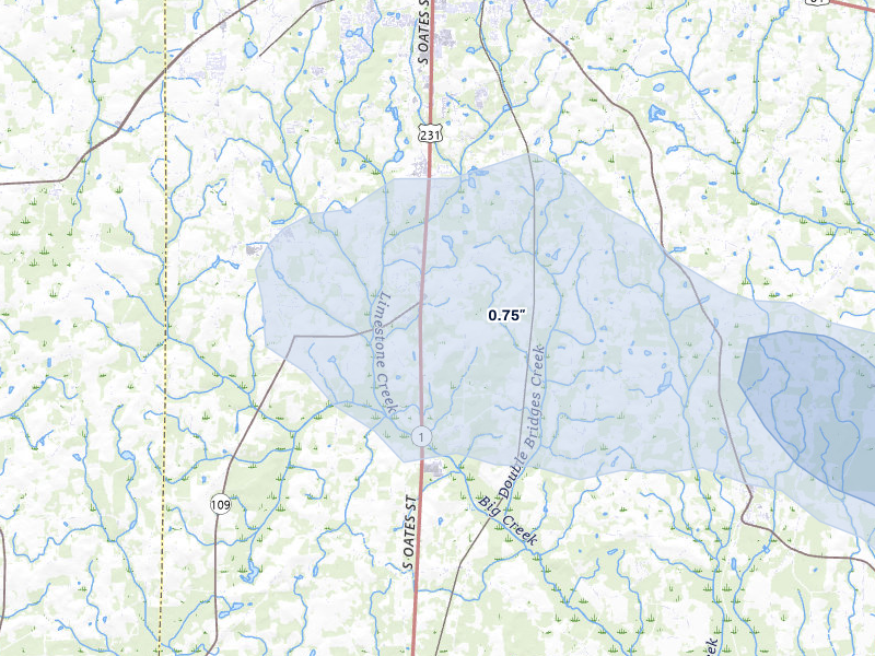 NEXRAD radar-signature map of the hail storm over Dothan, AL on Jul 30, 2026
