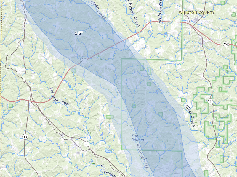 NEXRAD radar-signature map of the hail storm over Double Springs, AL on May 31, 2026
