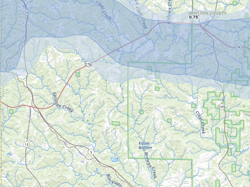 NEXRAD radar-signature map of the hail over Double Springs, AL