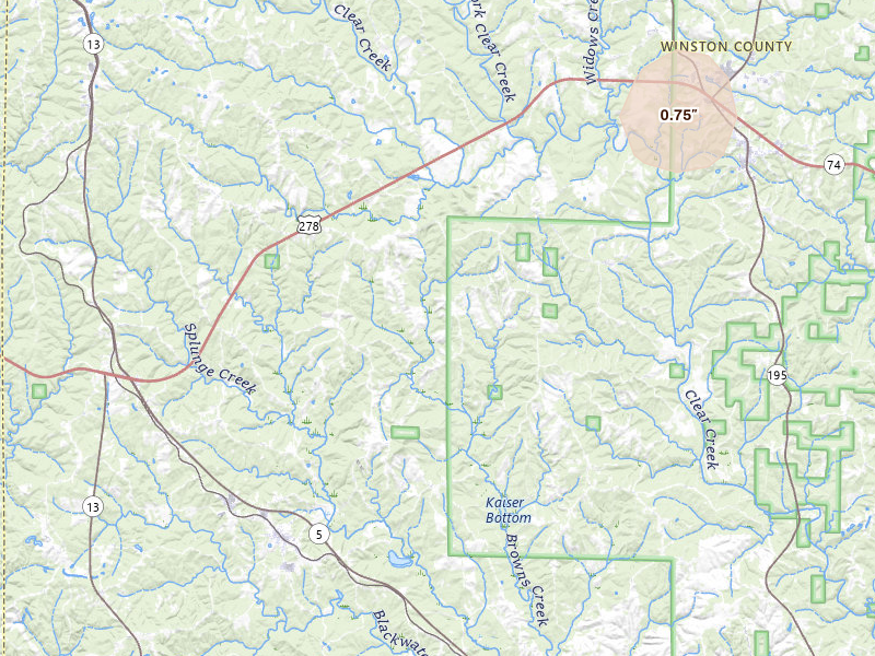 Radar-estimated hail-size map of the storm over Double Springs, AL