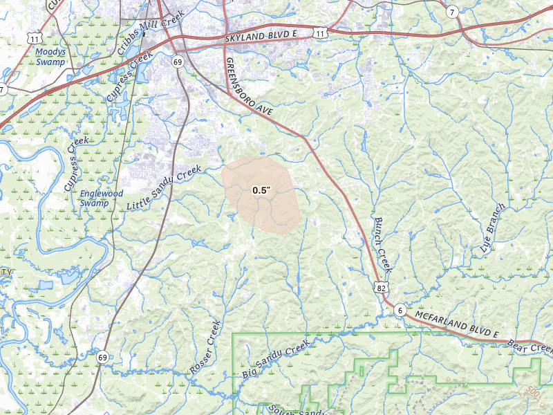 Radar-estimated hail-size map of the storm over Duncanville, AL