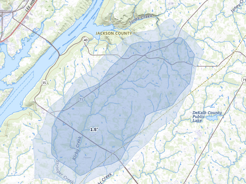 NEXRAD radar-signature map of the hail storm over Dutton, AL on Jul 1, 2026