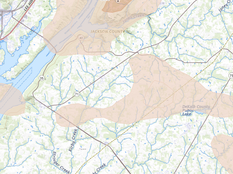 Radar-estimated hail-size map of the storm over Dutton, AL on Jul 2, 2026