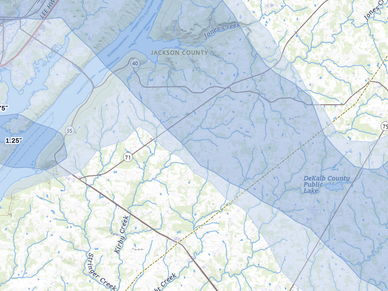NEXRAD radar-signature map of the hail over Dutton, AL