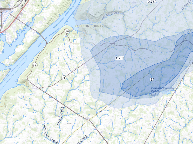NEXRAD radar-signature map of the hail storm over Dutton, AL on Jul 3, 2026