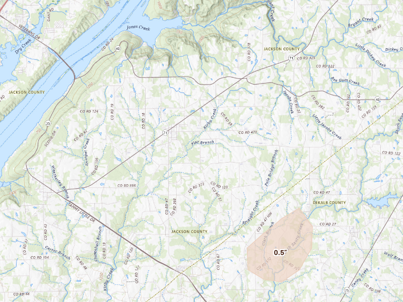Radar-estimated hail-size map of the storm over Dutton, AL