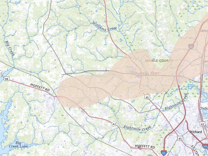 Radar-estimated hail-size map of the storm over Eight Mile, AL on Mar 15, 2026