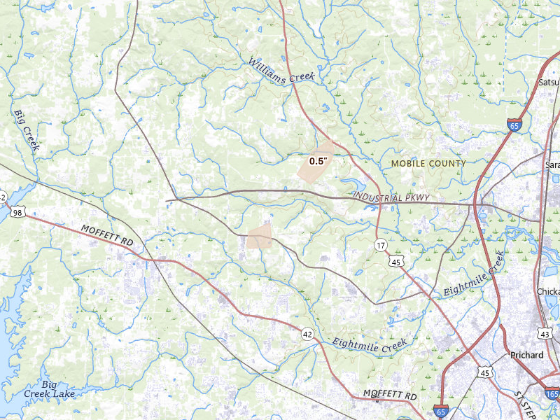 Radar-estimated hail-size map of the storm over Eight Mile, AL