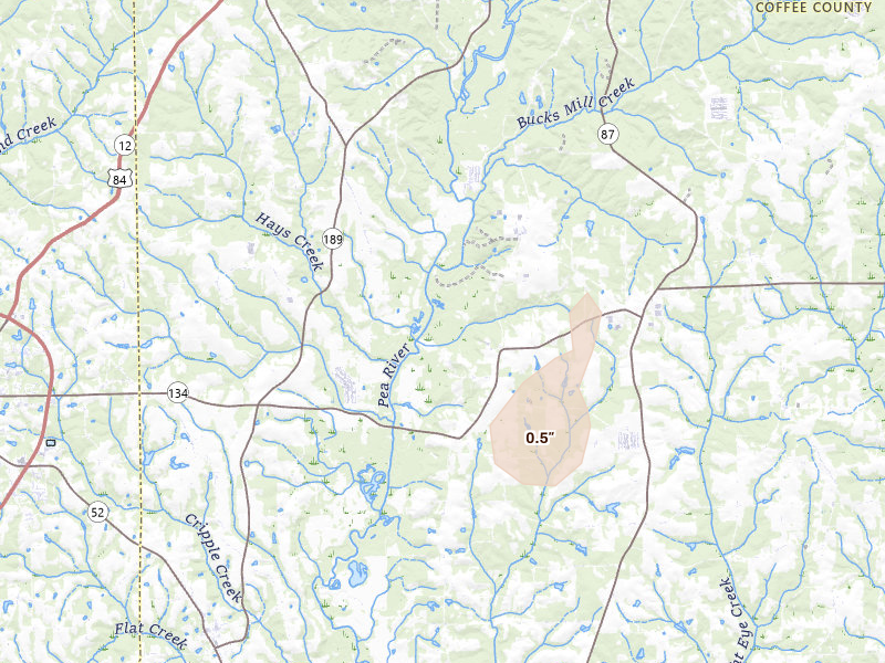 Radar-estimated hail-size map of the storm over Elba, AL on May 22, 2026