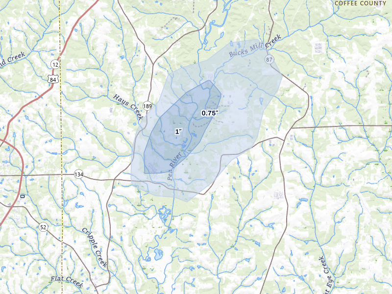NEXRAD radar-signature map of the hail storm over Elba, AL on Jul 9, 2026