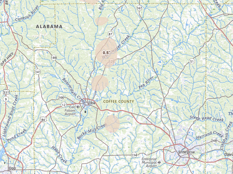 Radar-estimated hail-size map of the storm over Elba, AL