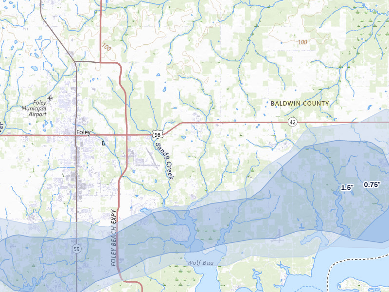 NEXRAD radar-signature map of the hail over Elberta, AL