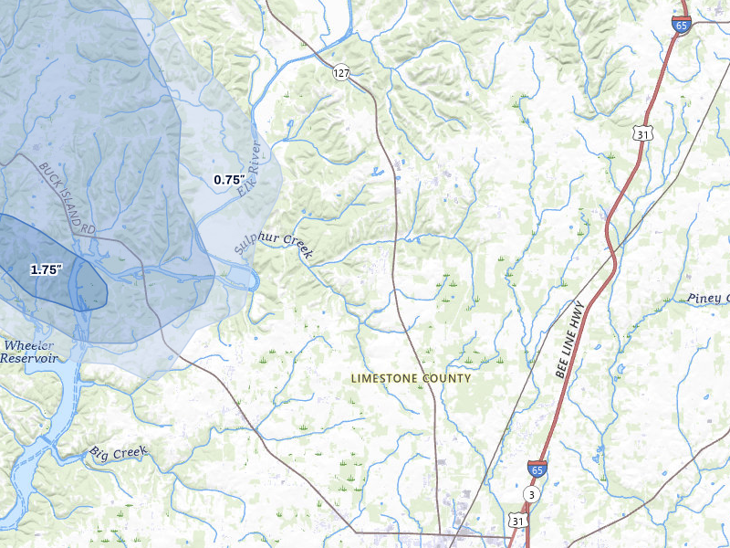NEXRAD radar-signature map of the hail storm over Elkmont, AL on Aug 20, 2026
