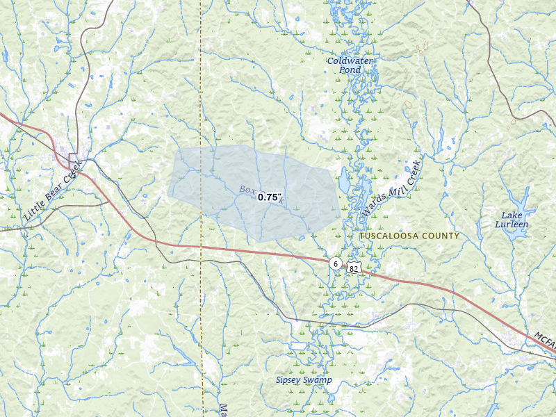 NEXRAD radar-signature map of the hail storm over Elrod, AL on Apr 28, 2026