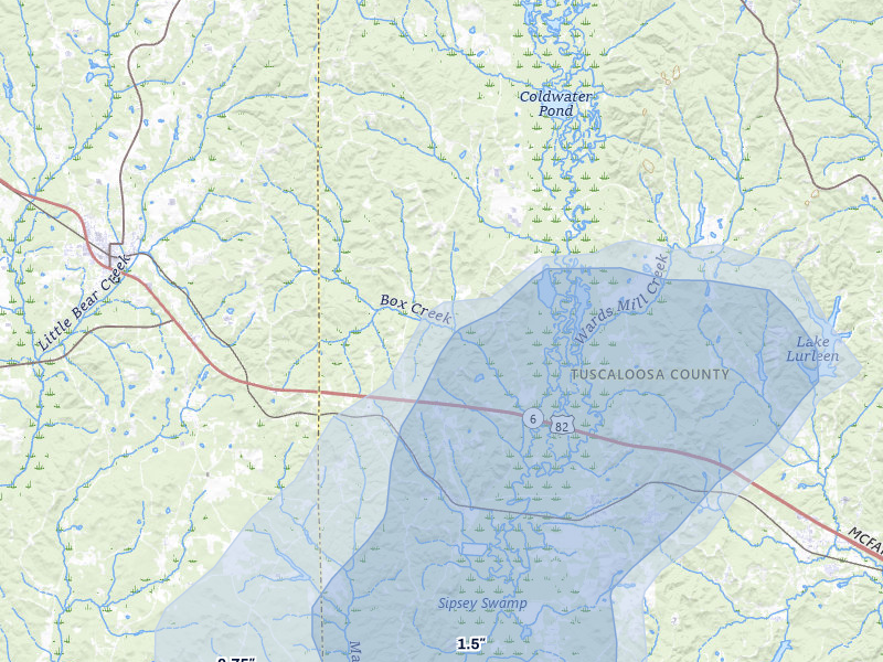 NEXRAD radar-signature map of the hail storm over Elrod, AL on Jul 1, 2026
