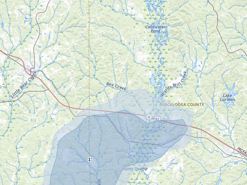 NEXRAD radar-signature map of the hail storm over Elrod, AL on Jul 31, 2026