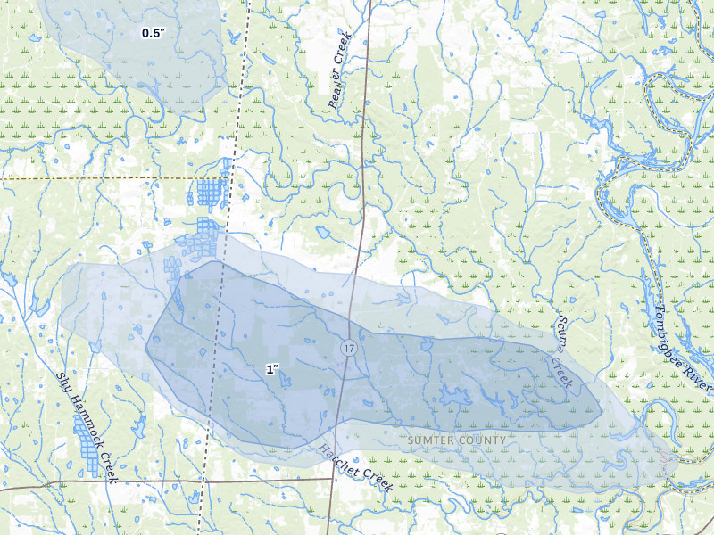 NEXRAD radar-signature map of the hail storm over Emelle, AL on Apr 28, 2026