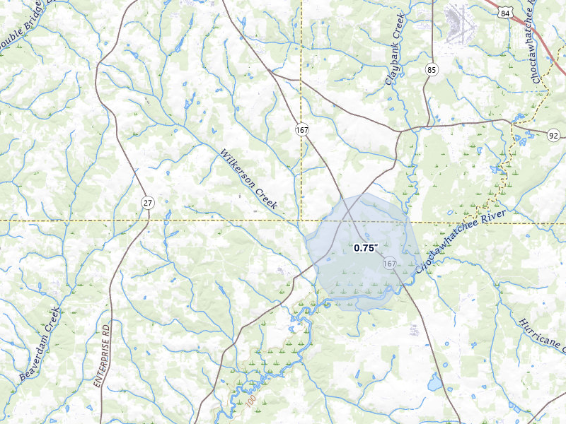 NEXRAD radar-signature map of the hail storm over Enterprise, AL on Jul 30, 2026