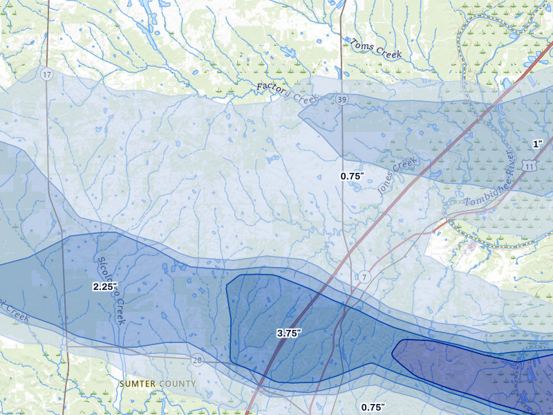 NEXRAD radar-signature map of the hail storm over Epes, AL on May 6, 2026