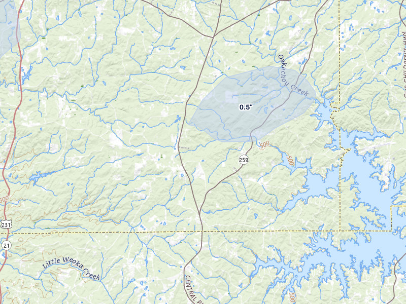 NEXRAD radar-signature map of the hail storm over Equality, AL on Jul 12, 2026