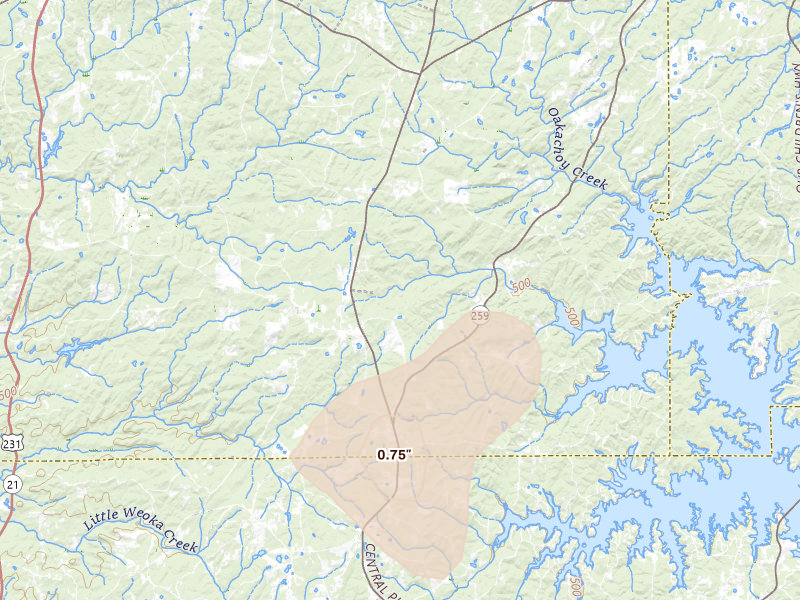 Radar-estimated hail-size map of the storm over Equality, AL