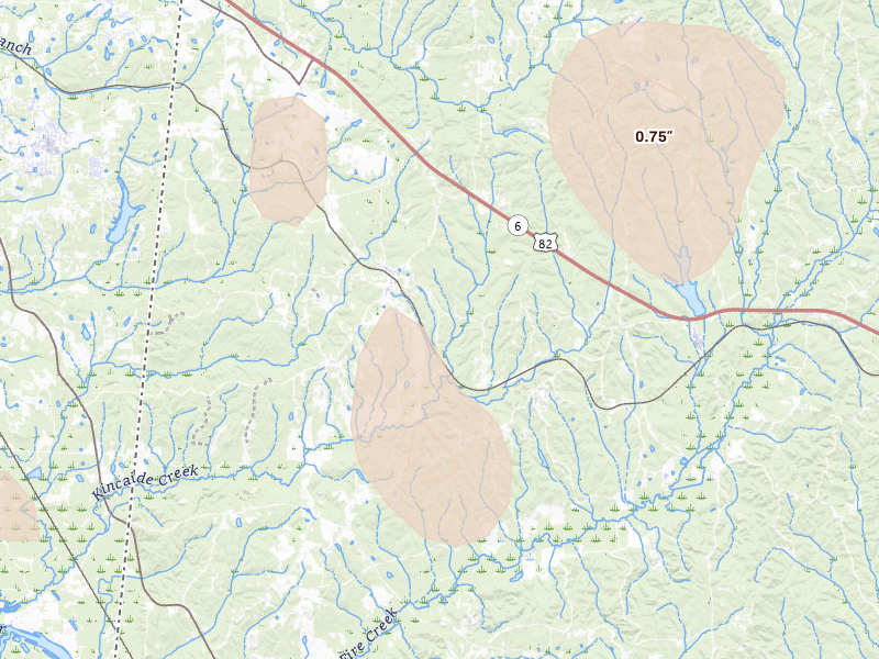 Radar-estimated hail-size map of the storm over Ethelsville, AL on Jun 1, 2026