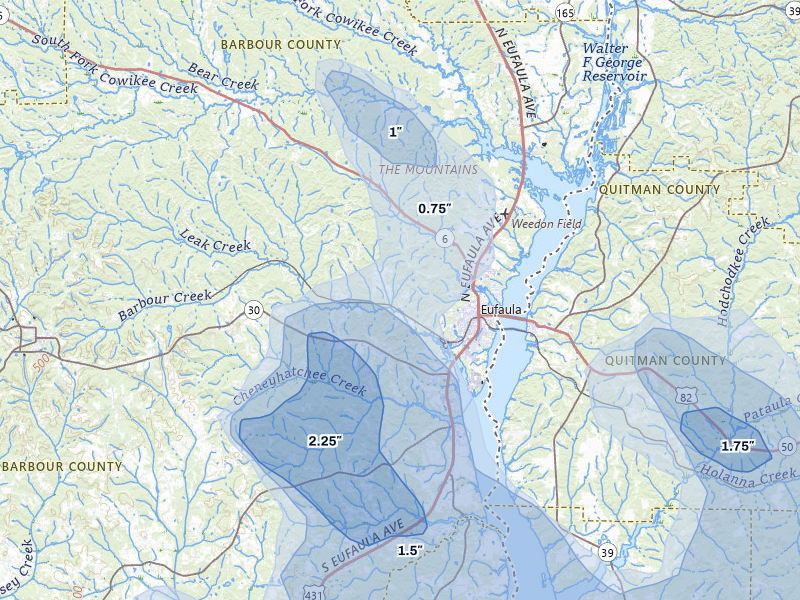 NEXRAD radar-signature map of the hail storm over Eufaula, AL on Aug 21, 2026