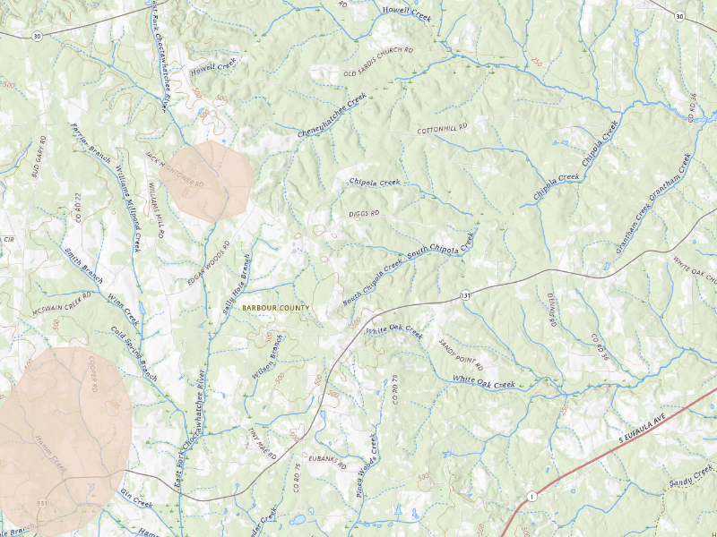 Radar-estimated hail-size map of the storm over Eufaula, AL