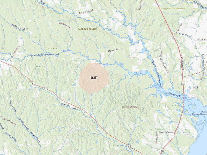 Radar-estimated hail-size map of the storm over Eufaula, AL