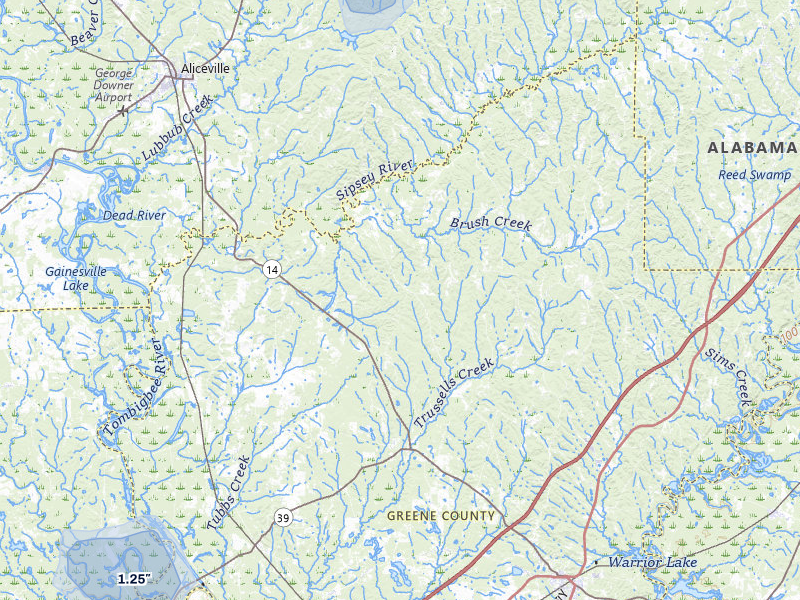 NEXRAD radar-signature map of the hail storm over Eutaw, AL on Aug 9, 2026