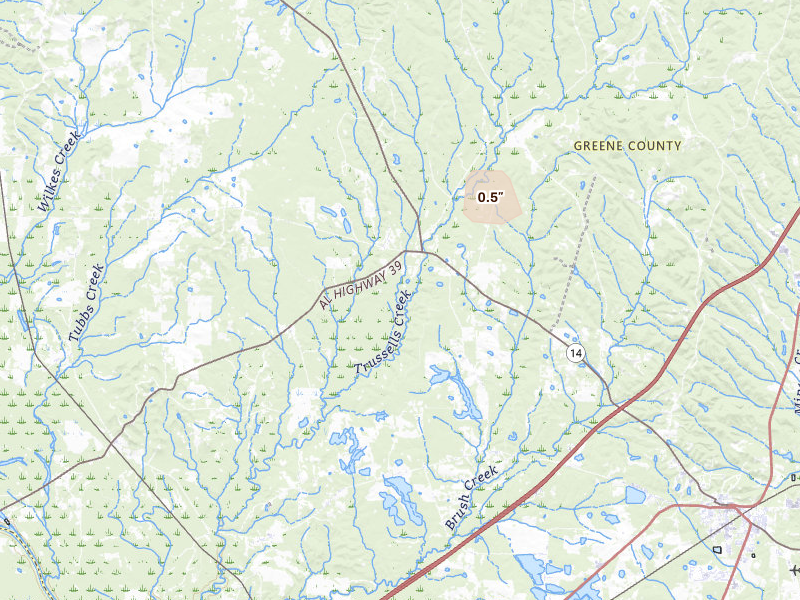 Radar-estimated hail-size map of the storm over Eutaw, AL