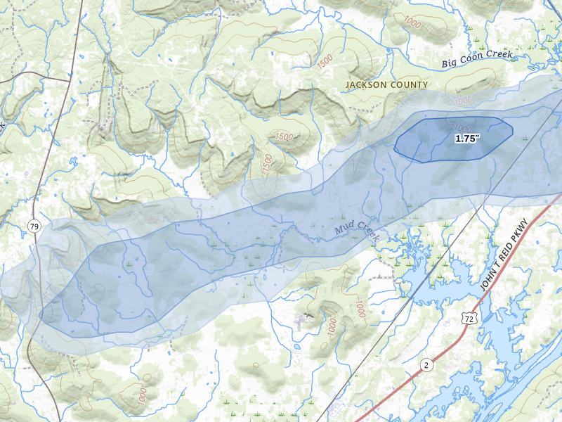 NEXRAD radar-signature map of the hail over Fackler, AL