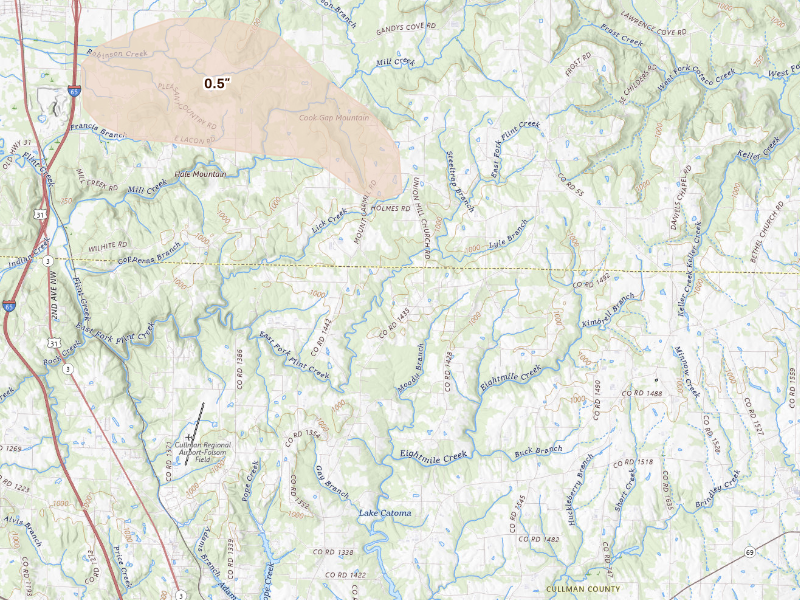 Radar-estimated hail-size map of the storm over Falkville, AL