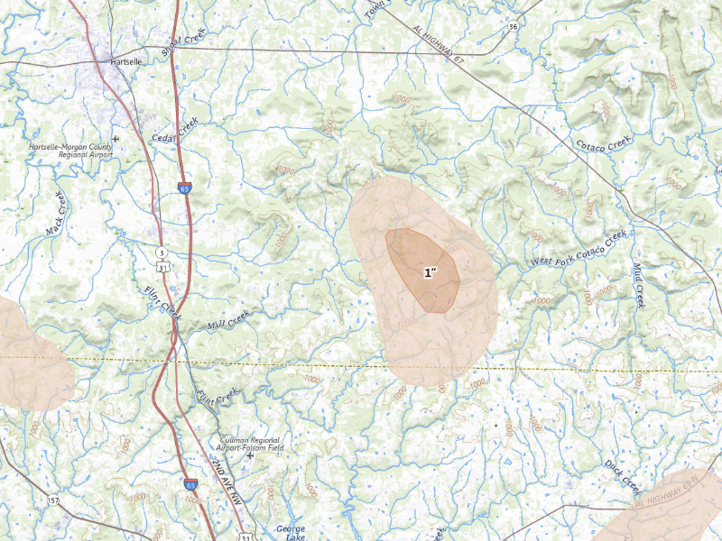 Radar-estimated hail-size map of the storm over Falkville, AL