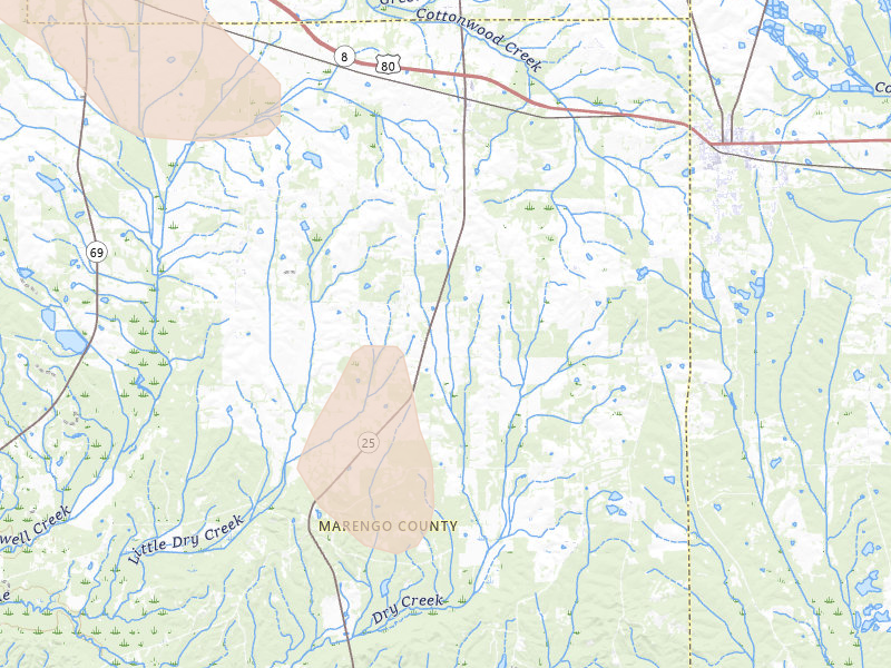 Radar-estimated hail-size map of the storm over Faunsdale, AL on Jun 1, 2026