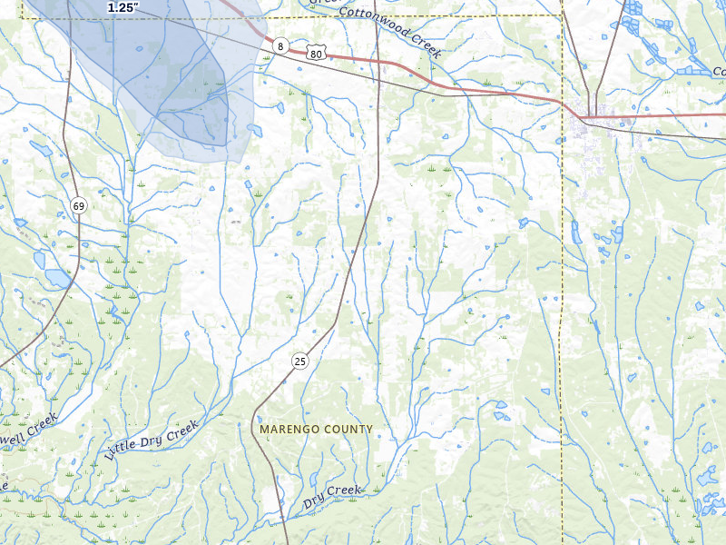 NEXRAD radar-signature map of the hail over Faunsdale, AL