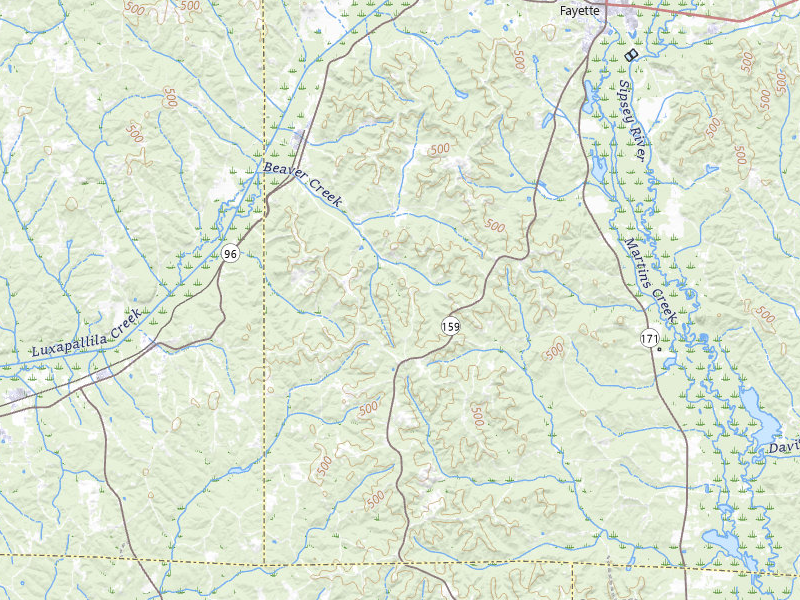 Radar-estimated hail-size map of the storm over Fayette, AL on Jul 9, 2026