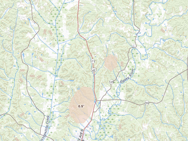 Radar-estimated hail-size map of the storm over Fayette, AL