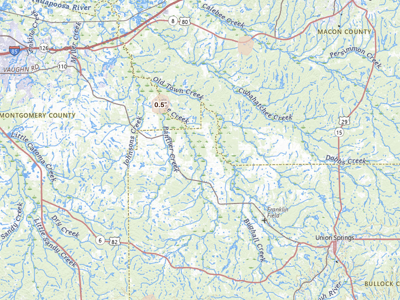 Radar-estimated hail-size map of the storm over Fitzpatrick, AL on Mar 31, 2026