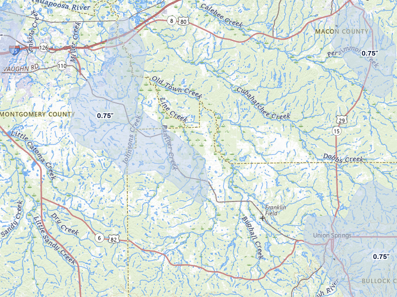 NEXRAD radar-signature map of the hail storm over Fitzpatrick, AL on Jul 29, 2026