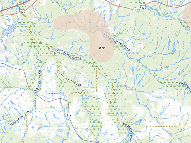Radar-estimated hail-size map of the storm over Fitzpatrick, AL