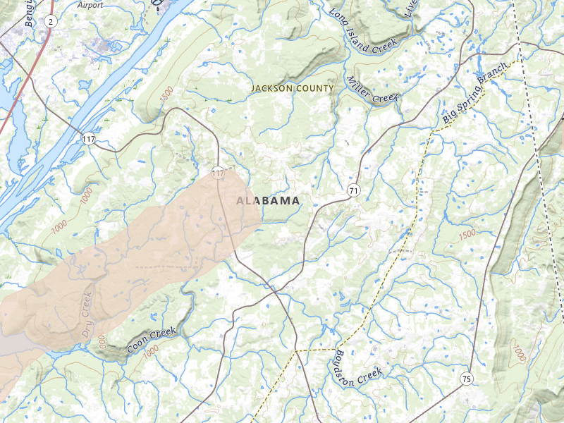 Radar-estimated hail-size map of the storm over Flat Rock, AL on Aug 1, 2026