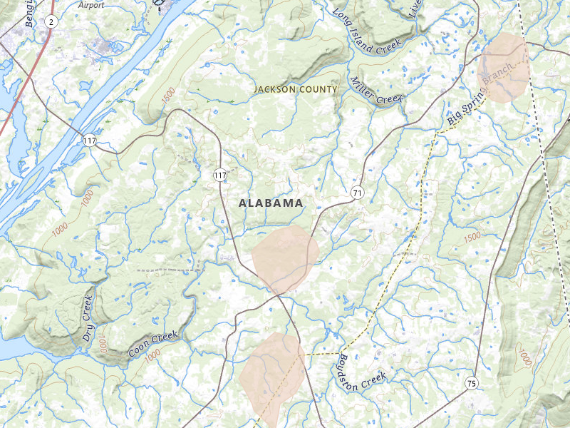 Radar-estimated hail-size map of the storm over Flat Rock, AL on Aug 7, 2026