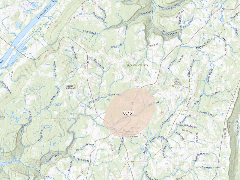 Radar-estimated hail-size map of the storm over Flat Rock, AL