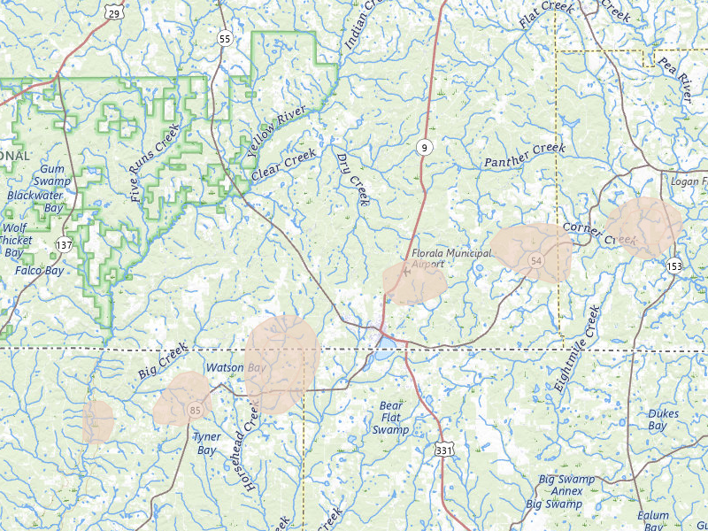 Radar-estimated hail-size map of the storm over Florala, AL on May 7, 2026