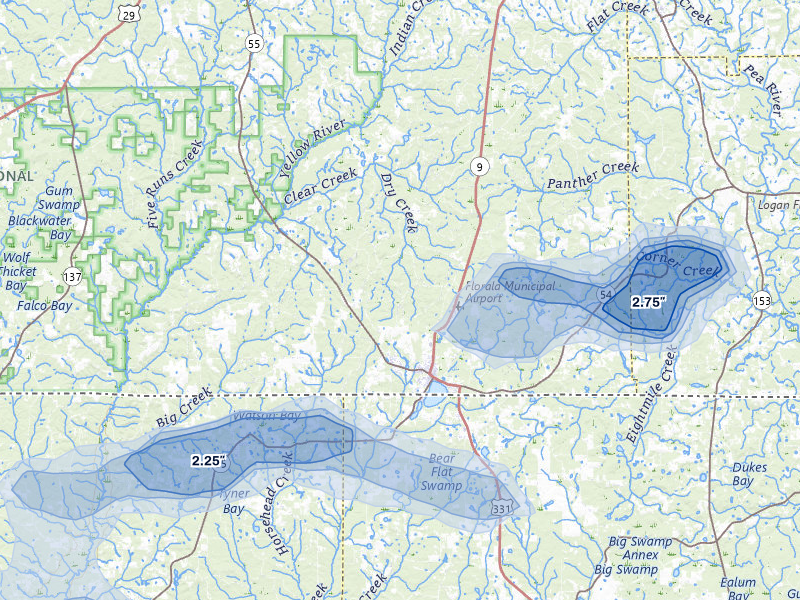 NEXRAD radar-signature map of the hail storm over Florala, AL on May 7, 2026