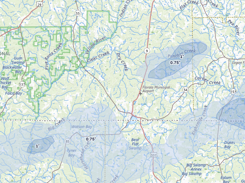 NEXRAD radar-signature map of the hail storm over Florala, AL on Jun 30, 2026