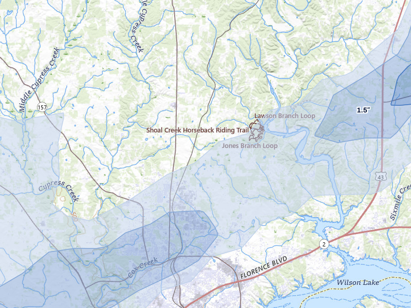 NEXRAD radar-signature map of the hail over Florence, AL