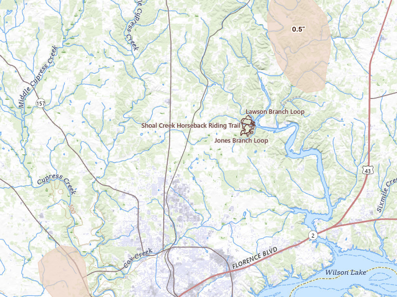 Radar-estimated hail-size map of the storm over Florence, AL on May 31, 2026